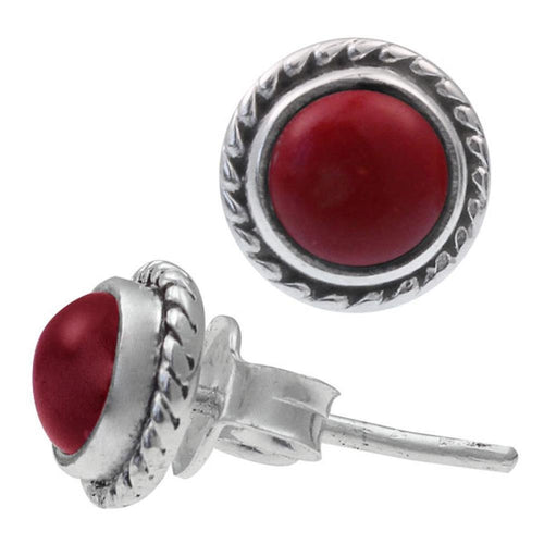Ohrstecker Zopf Rand Jaspis rot rund 8 mm 925er Sterling Silber Stein Silberohrstecker - chic - net.de