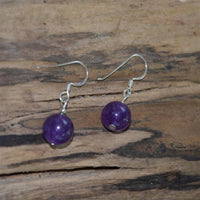 Load image into Gallery viewer, Perlen Kugel Ohrringe Lila Jade 925 Sterlingsilber Perle ca. 8mmØ
