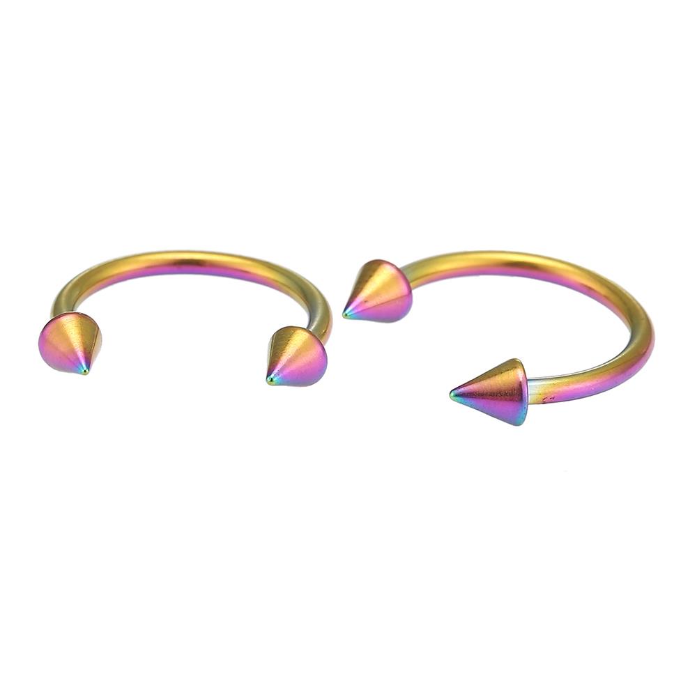 Circular Barbel Piercing mit Cones aus Edelstahl groß Regenbogen Farben Hufeisen Augenbraue