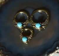 Load image into Gallery viewer, Universal Piercing Ring Brass Türkis Stein Knoten celtic
