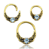 Cargar imagen en el visor de la galería, Universal Piercing Ring Brass Aqua Kristall Knoten celtic
