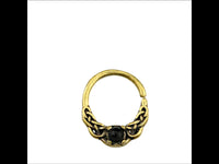 Load image into Gallery viewer, Universal Piercing Ring Brass Onyx Stein Knoten celtic
