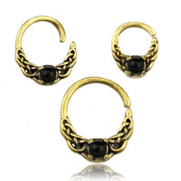 Load image into Gallery viewer, Universal Piercing Ring Brass Onyx Stein Knoten celtic
