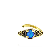 Load image into Gallery viewer, Universal Piercing Ring Brass Knoten celtic Opal blau

