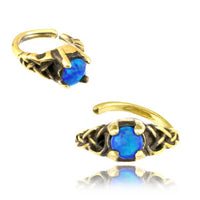 Load image into Gallery viewer, Universal Piercing Ring Brass Knoten celtic Opal blau
