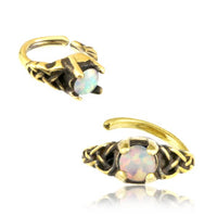 Load image into Gallery viewer, Universal Piercing Ring Brass Knoten celtic Opal weiß
