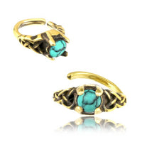 Load image into Gallery viewer, Universal Piercing Ring Brass Knoten celtic Türkis
