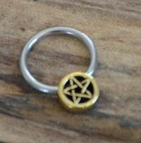 Load image into Gallery viewer, Piercing Klemmkugel Ring Brass Edelstahl Pentagramm
