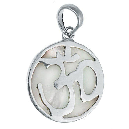 Perlmutt Anhänger kreisförmig 925er Sterlingsilber Om - Zeichen, ca. 21 mm - chic - net.de