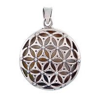 Load image into Gallery viewer, Perlmutt Anhänger kreisförmig 925er Sterlingsilber Perlmutt Rückseite mit Muster - chic - net.de
