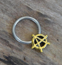 Load image into Gallery viewer, Piercing Klemmkugel Ring Brass Edelstahl Anarchie A - chic - net.de

