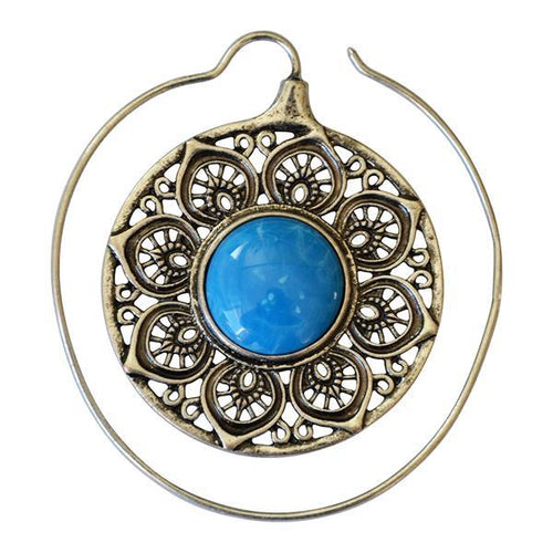 Piercing Ohrgewicht White Brass Blume Stein blau Spirale - chic - net.de