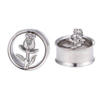 Load image into Gallery viewer, Schraubplug Chirurgenstahl Tunnel Plug Edelstahl silber Rose double flared Blätter
