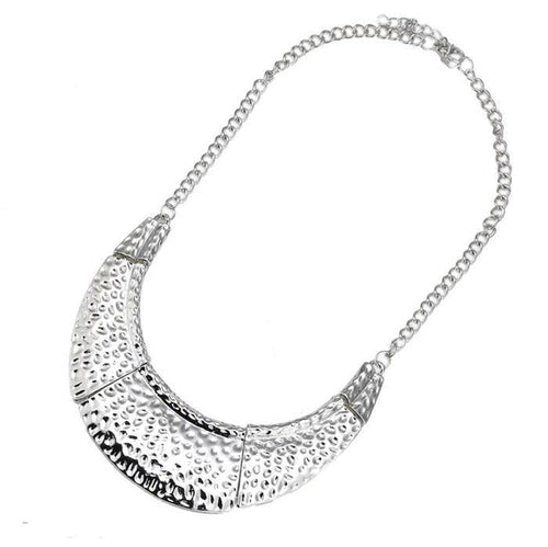 Schmuckset Ohrringe Kette Collier gehämmert silbern Brass Tropfen Sichel - chic - net.de