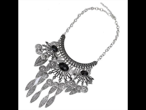 Schmuckset Ohrringe Kette Collier Vintage silbern Brass Kristall schwarz Münzen - chic - net.de