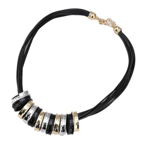 Schmuckset Ohrringe Kette Rillen Ringe silbern golden schwarz Brass Acrylseile - chic - net.de