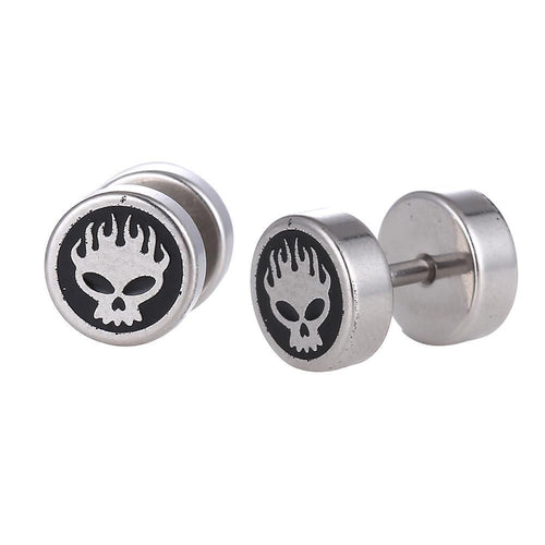 Schraubverschluss Fake Piercing Expander Brennender Totenkopf Edelstahl silbern - chic - net.de