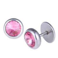 Load image into Gallery viewer, Schraubverschluss Fake Piercing Expander Edelstahl silbern großer rosa Zirkonia Stein - chic - net.de
