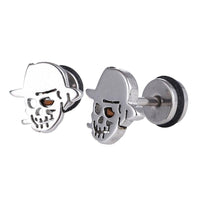 Load image into Gallery viewer, Schraubverschluss Fake Piercing Expander Totenkopf mit Hut silberfarben Edelstahl - chic - net.de
