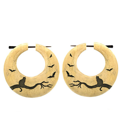 Schwarze Katze Holz - Creolen Ohrringe - chic - net.de