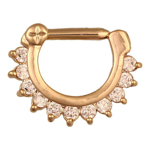Septum Clicker Edelstahl gelbgoldfarben Klippverschluss Rand weiße Zirkonia Steine - chic - net.de
