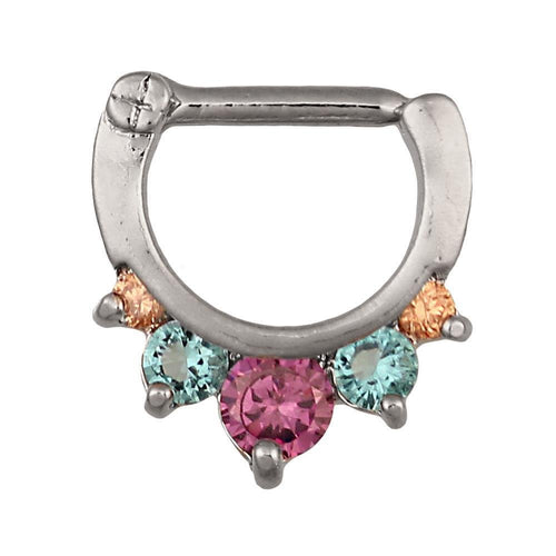 Septum Clicker Edelstahl silberfarben blau lila groß Zirkonia Steine - chic - net.de