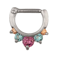 Load image into Gallery viewer, Septum Clicker Edelstahl silberfarben blau lila groß Zirkonia Steine - chic - net.de
