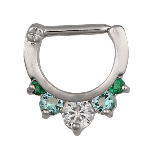Septum Clicker Edelstahl silberfarben grün blau großer weißer Zirkonia Stein - chic - net.de
