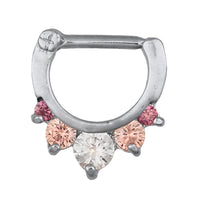 Cargar imagen en el visor de la galería, Septum Clicker Edelstahl silberfarben rosa weißer groß Zirkonia Steine - chic - net.de
