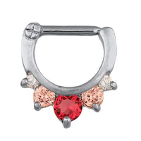Load image into Gallery viewer, Septum Clicker Edelstahl silberfarben weiß rosa großer Pinker Zirkonia Stein - chic - net.de
