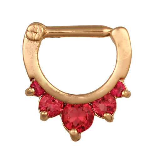 Septum Clicker Piercing Edelstahl goldfarben runde rosa Zirkonia Steine - chic - net.de