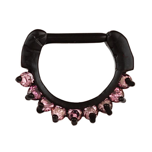 Septum Clicker Piercing Edelstahl schwarz Rand Lila Zirkonia Steine - chic - net.de