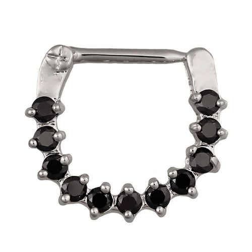 Septum Clicker Piercing Edelstahl silberfarben Rand schwarze Steine - chic - net.de