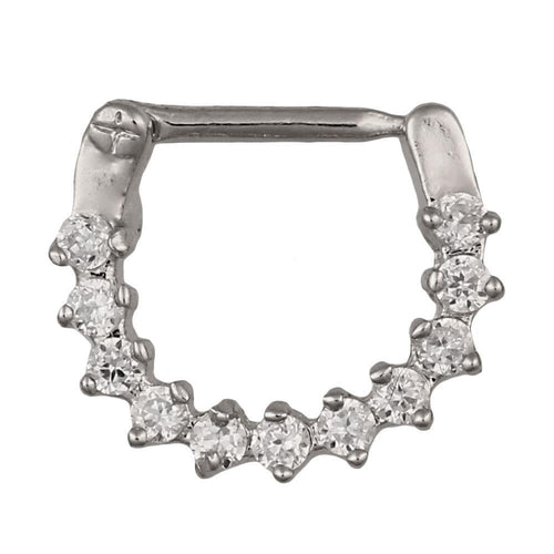Septum Clicker Piercing Edelstahl silberfarben Rand weiße Zirkonia Steine - chic - net.de