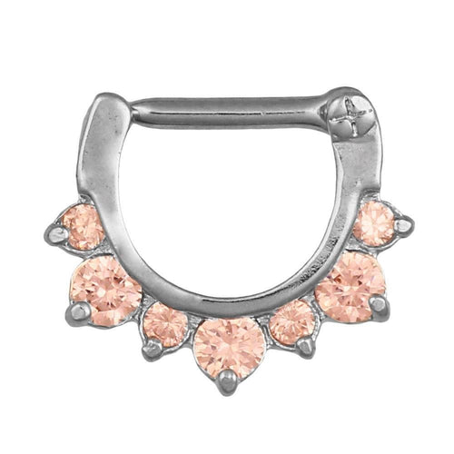 Septum Clicker Piercing Edelstahl silberfarben rosa Zirkonia Steine - chic - net.de