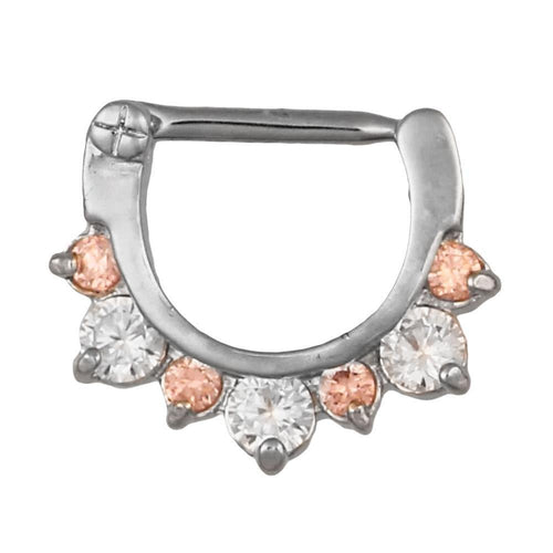 Septum Clicker Piercing Edelstahl silberfarben runde große kleine rosa und weiße Zirkonia Steine - chic - net.de