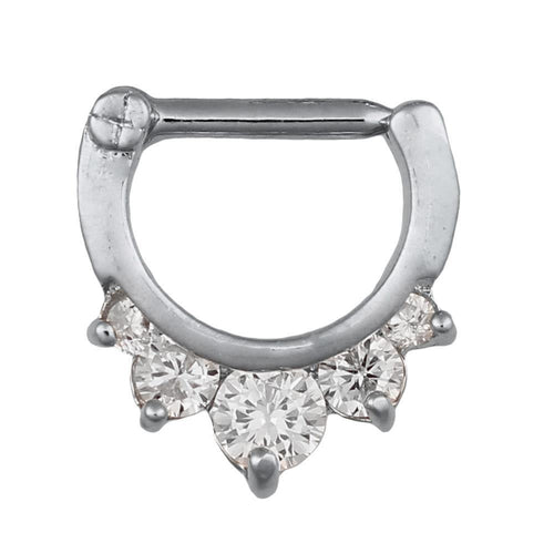 Septum Clicker Piercing Edelstahl silberfarben weiße Zirkonia Steine - chic - net.de