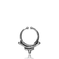Load image into Gallery viewer, Septum Fake Piercing Nasenringe zwei Bögen Kugeln Messing antik silbern - chic - net.de
