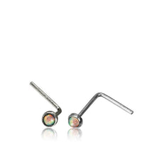 Load image into Gallery viewer, Silber Nasenstecker 0,8 mm Nostril Opal weiß rund L - Form Nasenpiercing - chic - net.de
