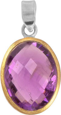 Load image into Gallery viewer, Silberanhänger oval Amethyst facettiert vergoldet 925er Sterling Silber Stein lila Anhänger - chic - net.de
