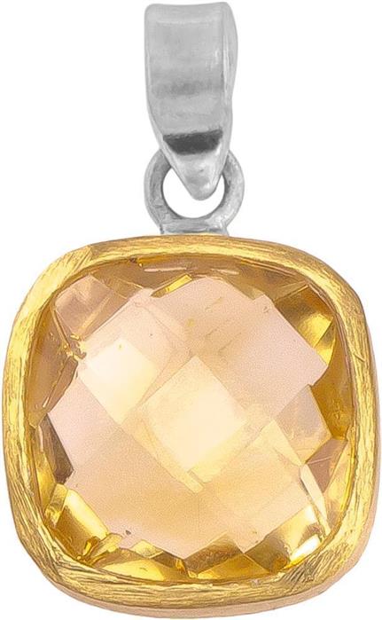 Silberanhänger Quadrat Citrin facettiert vergoldet 925er Sterling Silber Stein gelb Anhänger - chic - net.de