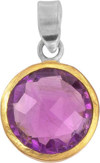Cargar imagen en el visor de la galería, Silberanhänger rund Amethyst facettiert vergoldet 925er Sterling Silber Stein lila Anhänger - chic - net.de
