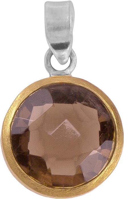 Silberanhänger rund Rauchquarz facettiert vergoldet 925er Sterling Silber Stein braun Anhänger - chic - net.de