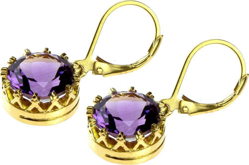 Silberohrringe Krone rund Amethyst facettiert lila 1 micron vergoldet 925er Sterling Silber 10 mm - chic - net.de