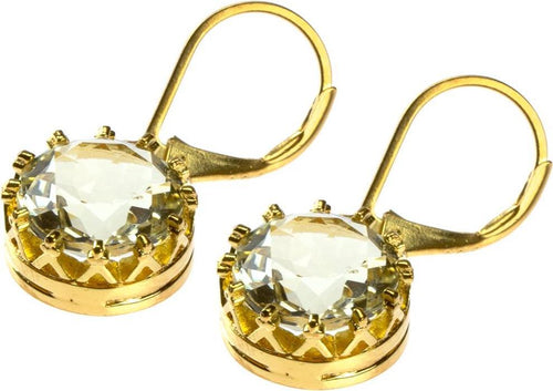 Silberohrringe Krone rund Zitronenquarz facettiert 1 micron vergoldet 925er Sterling Silber 10 mm - chic - net.de