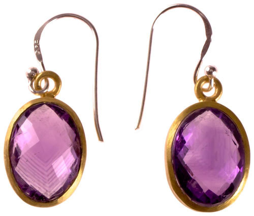 Silberohrringe oval Amethyst facettiert vergoldet 925er Sterling Silber Stein lila - chic - net.de