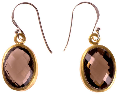 Silberohrringe oval Rauchquarz facettiert vergoldet 925er Sterling Silber Stein braun - chic - net.de