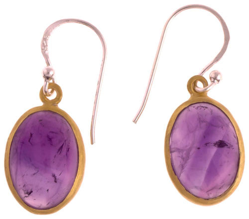 Silberohrringe vergoldet oval Stein Amethyst lila Ohrringe 925 Sterling Silber - chic - net.de