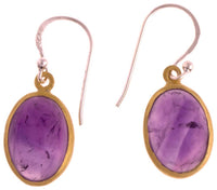 Load image into Gallery viewer, Silberohrringe vergoldet oval Stein Amethyst lila Ohrringe 925 Sterling Silber - chic - net.de
