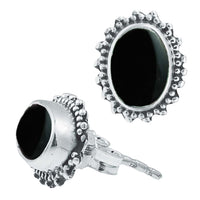 Load image into Gallery viewer, Silberohrstecker Onyx oval 10 mm Punkte Spitzen Rand 925er Sterling Silber - chic - net.de
